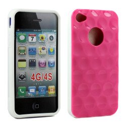 iPhone 4 4S Circle Gummy Case (Pink-White)